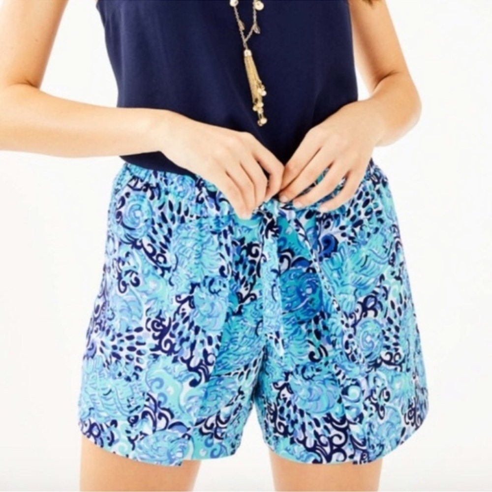 Lilly Pulitzer Mylee Tie Front Shorts Light Aqua Spritz Womens 4 Blue